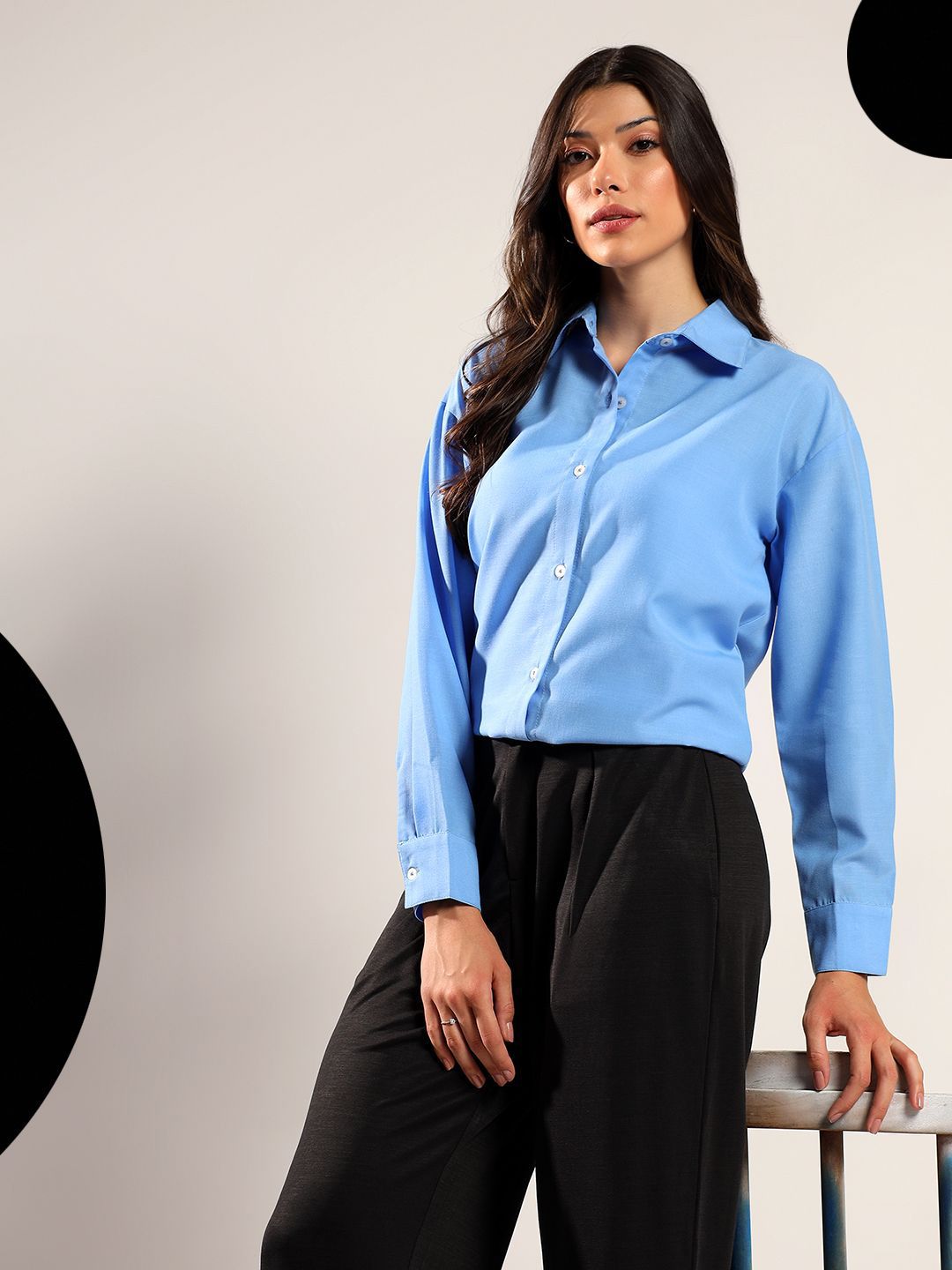 Kotty Women Relaxed Fit Solid Spread Collar Cotton Casual Shirt