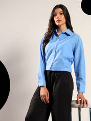 Kotty Women Relaxed Fit Solid Spread Collar Cotton Casual Shirt