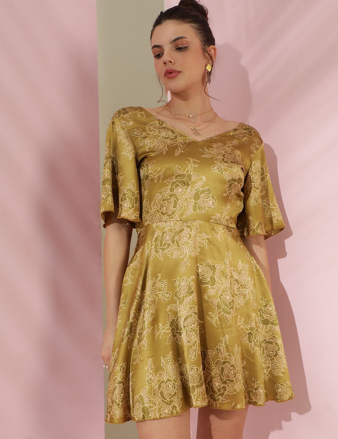 Kotty Women Print Flared Sleeve Fit & Flare Mini Dress