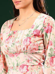 Kotty Women Print Bishop Sleeve Crepe Fit & Flare Dress