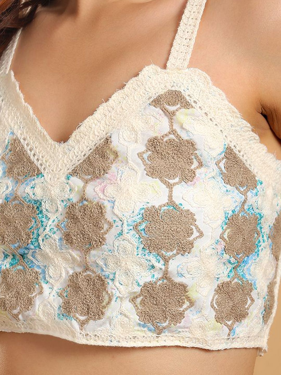 Kotty Women Shoulder Straps Sheer Cotton Crop Top