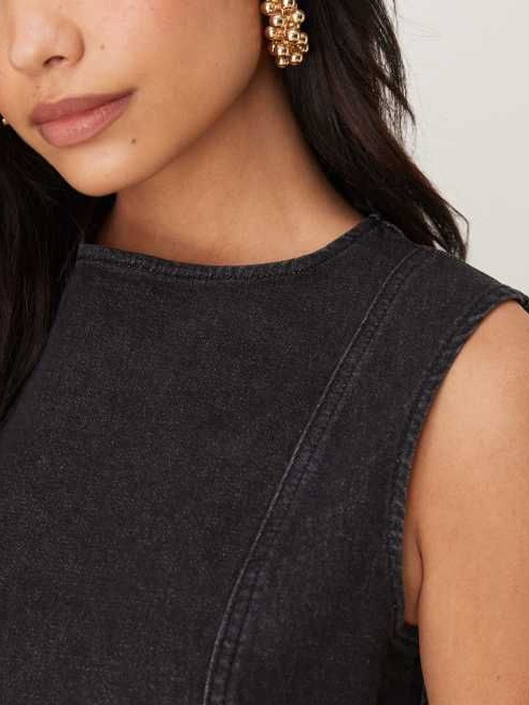 Kotty women jet black denim A-line mini dress