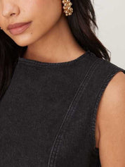 Kotty women jet black denim A-line mini dress