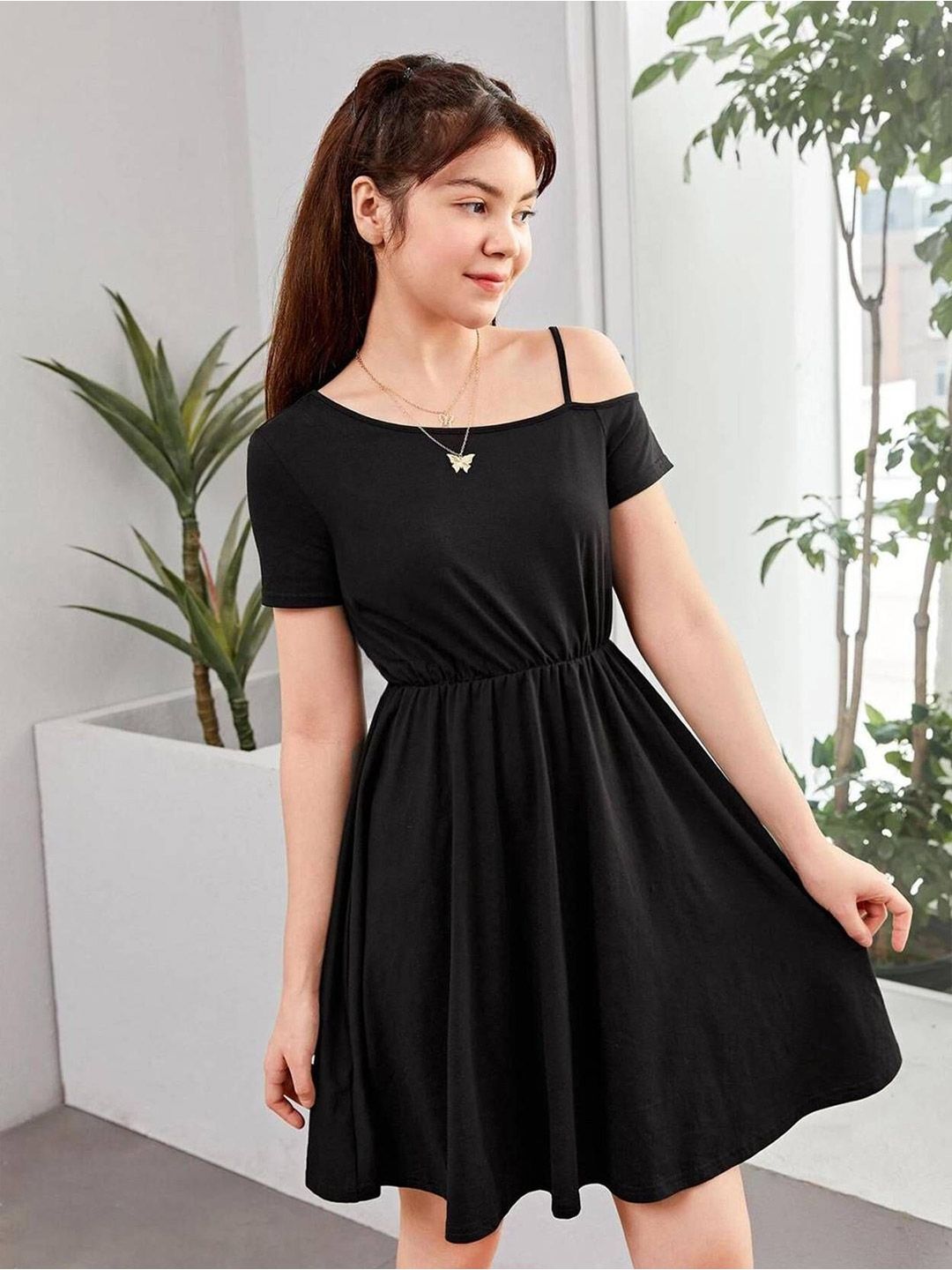 Kotty Girls One Shoulder Cold-Shoulder Fit & Flare Dress