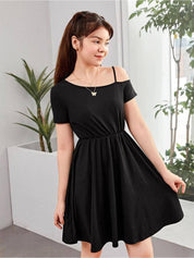 Kotty Girls One Shoulder Cold-Shoulder Fit & Flare Dress