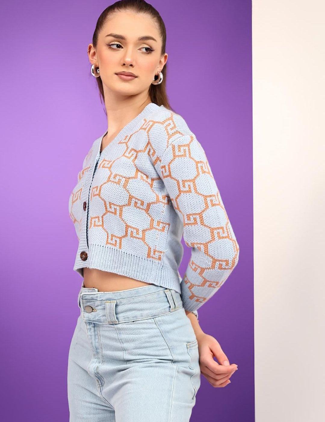 Kotty Women Self Design Crop Cardigan