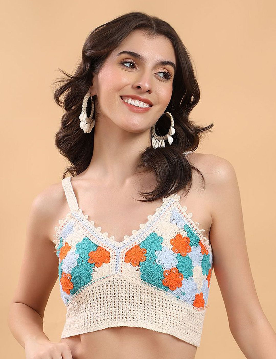 Kotty Embellished Print Cotton Crop Top