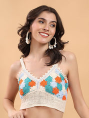 Kotty Embellished Print Cotton Crop Top