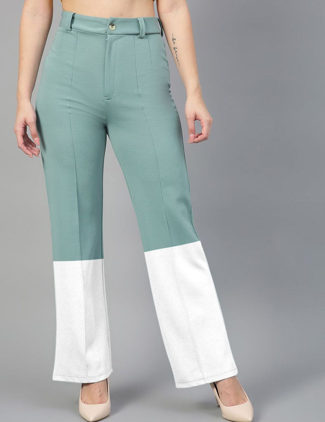 Kotty Women Colourblocked Straight Fit High-Rise Trousers