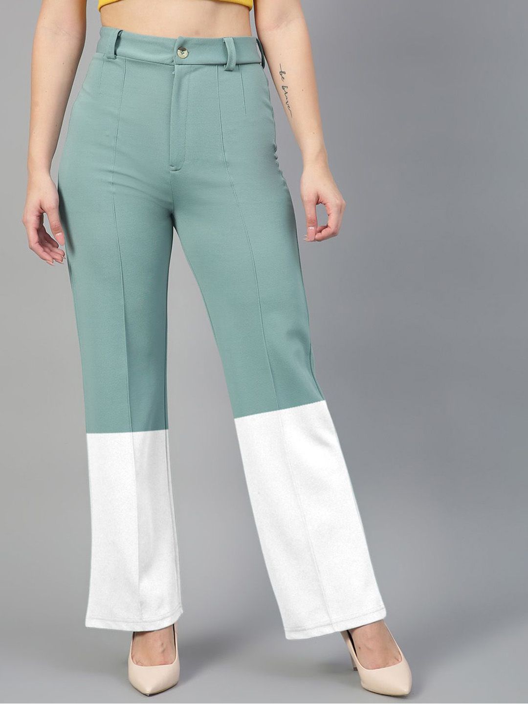 Kotty Women Colourblocked Straight Fit High-Rise Trousers