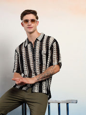 Kotty Men Vertical Stripes Self Design Cotton Sheer Casual Shirt