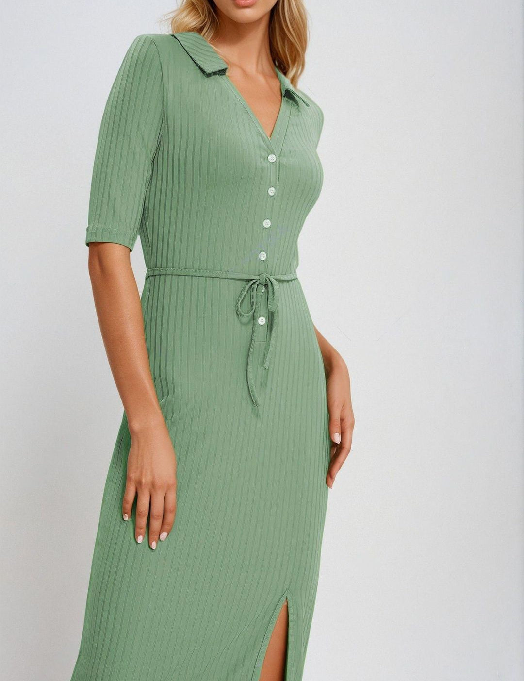 Kotty Women Shirt Collar Bodycon Midi Dress