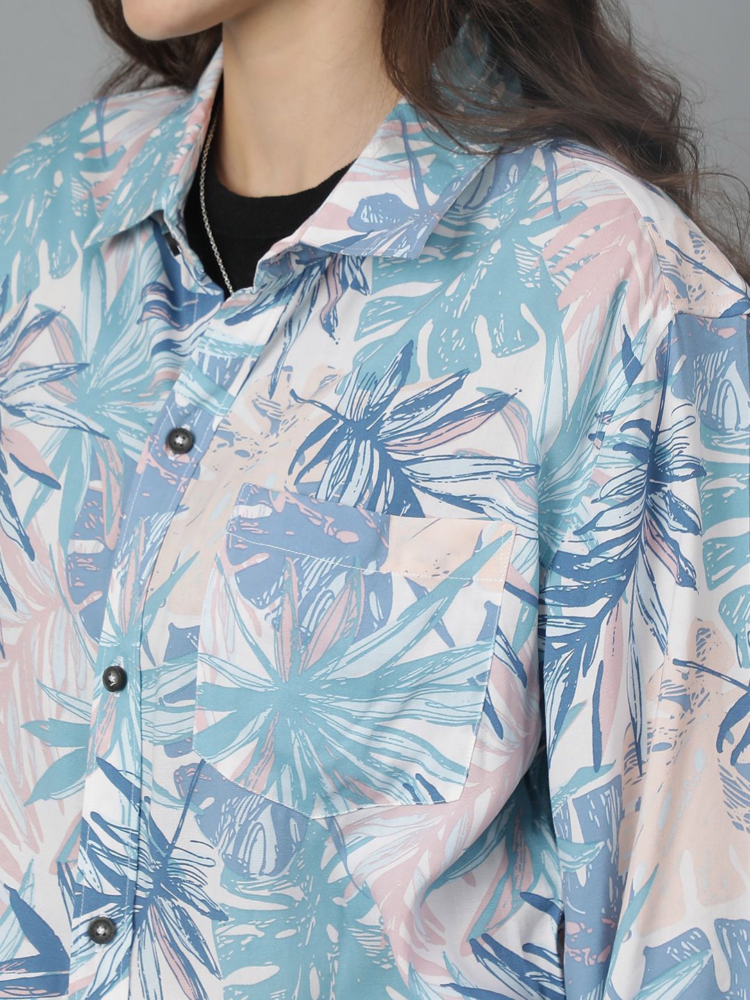 Kotty Women Spread Collar Floral Printed Cotton Oversized Casual Shirt