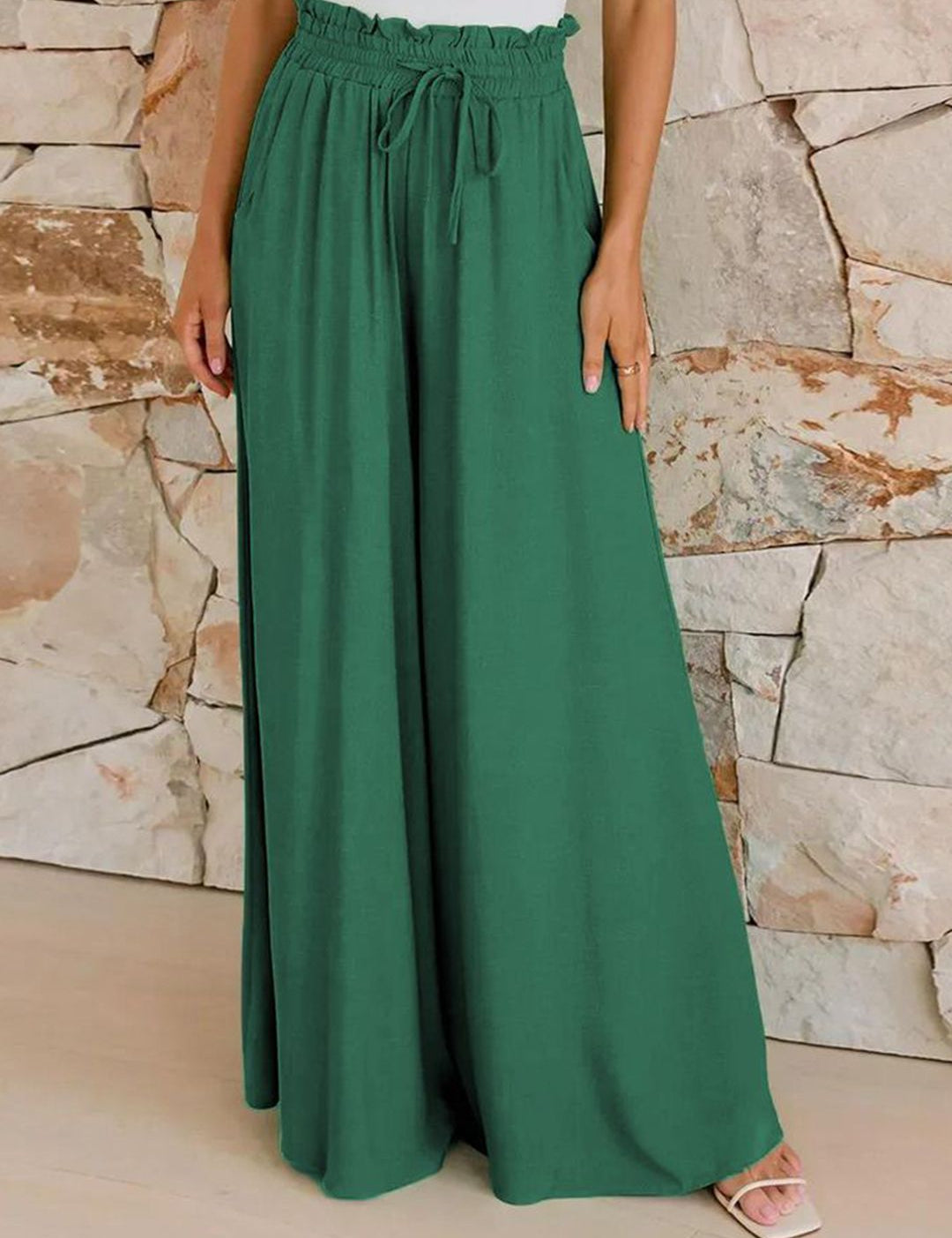 Kotty Women Loose Fit High-Rise Pleated Linen Wide Leg Trousers