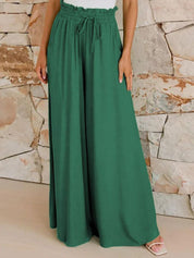 Kotty Women Loose Fit High-Rise Pleated Linen Wide Leg Trousers
