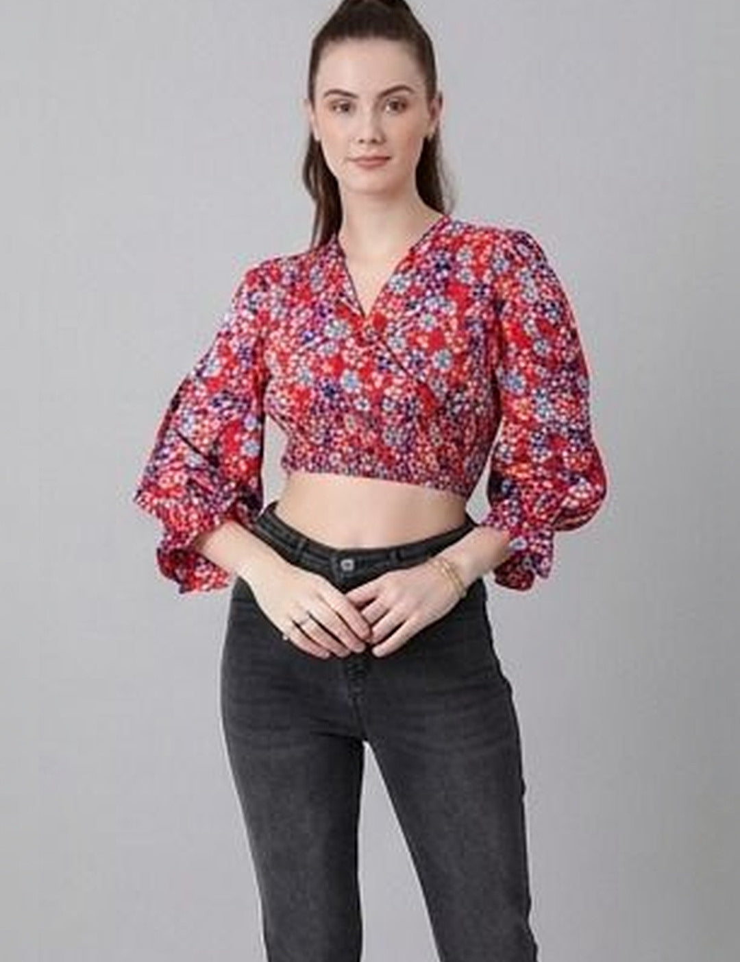 Kotty Top Multi Women's Crop Long-Sleeve Fashion Top