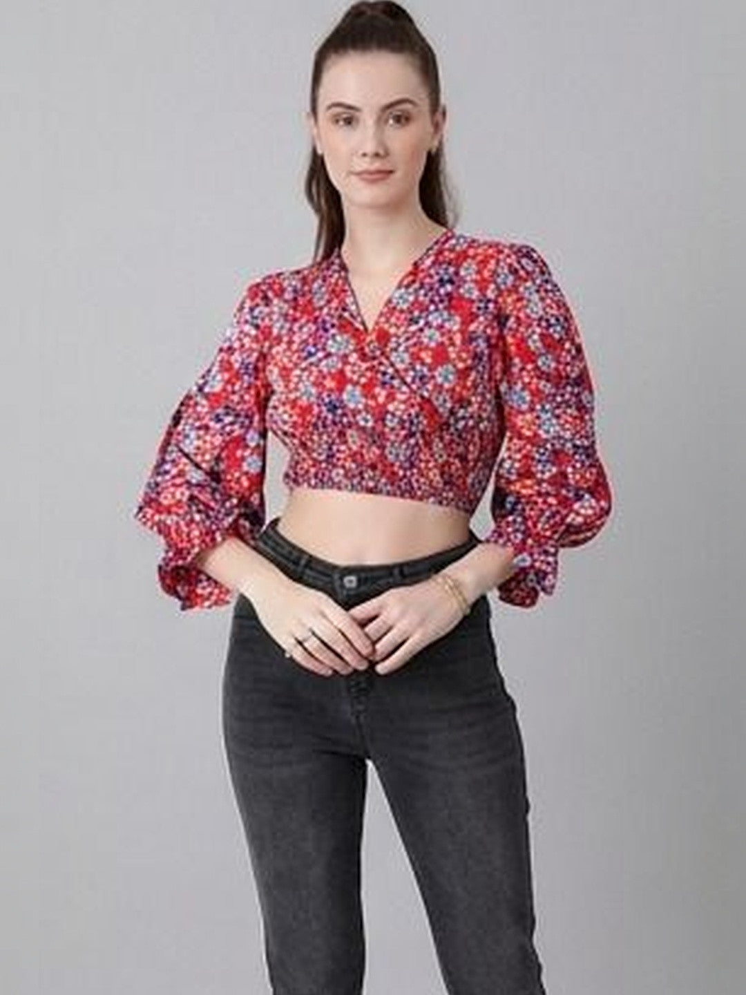 Kotty Top Multi Women's Crop Long-Sleeve Fashion Top