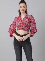 Kotty Top Multi Women's Crop Long-Sleeve Fashion Top
