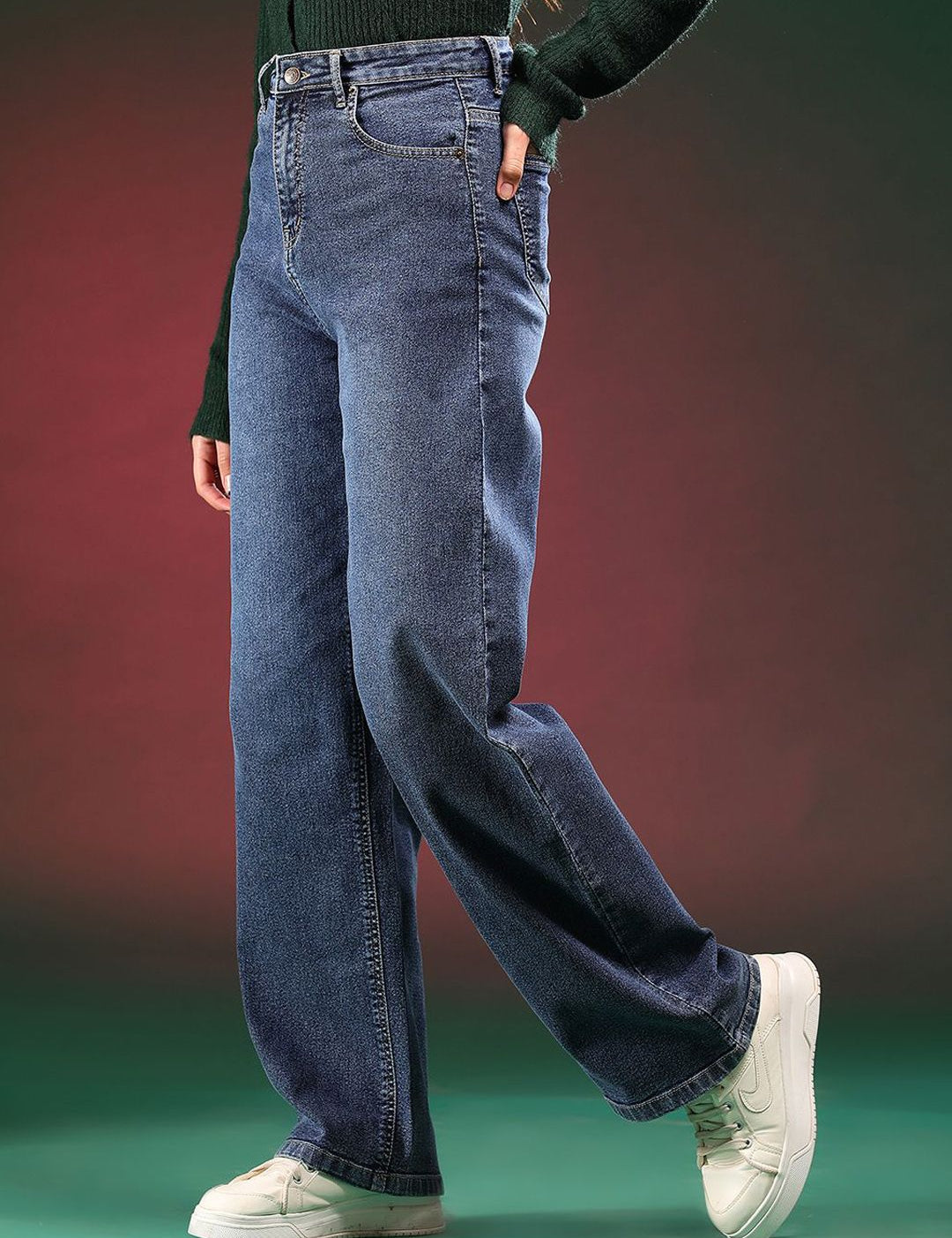 Kotty Women Straight Fit High-Rise Stretchable Cotton Jeans