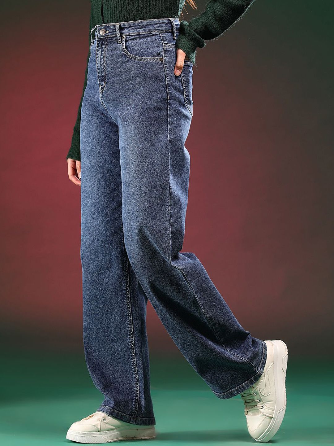 Kotty Women Straight Fit High-Rise Stretchable Cotton Jeans