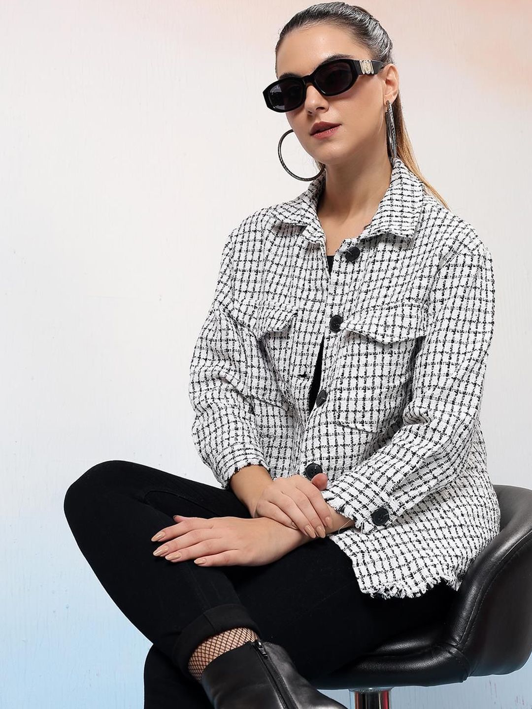  Kotty Checked Shawl Collar Coats

