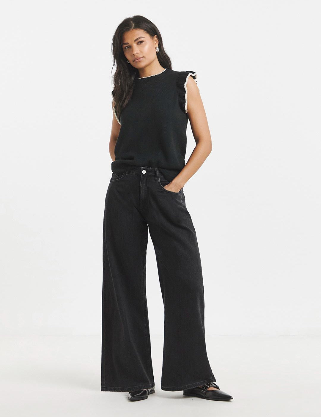 Kotty Women Wide Leg High-Rise Cotton Non Stretchable Jeans