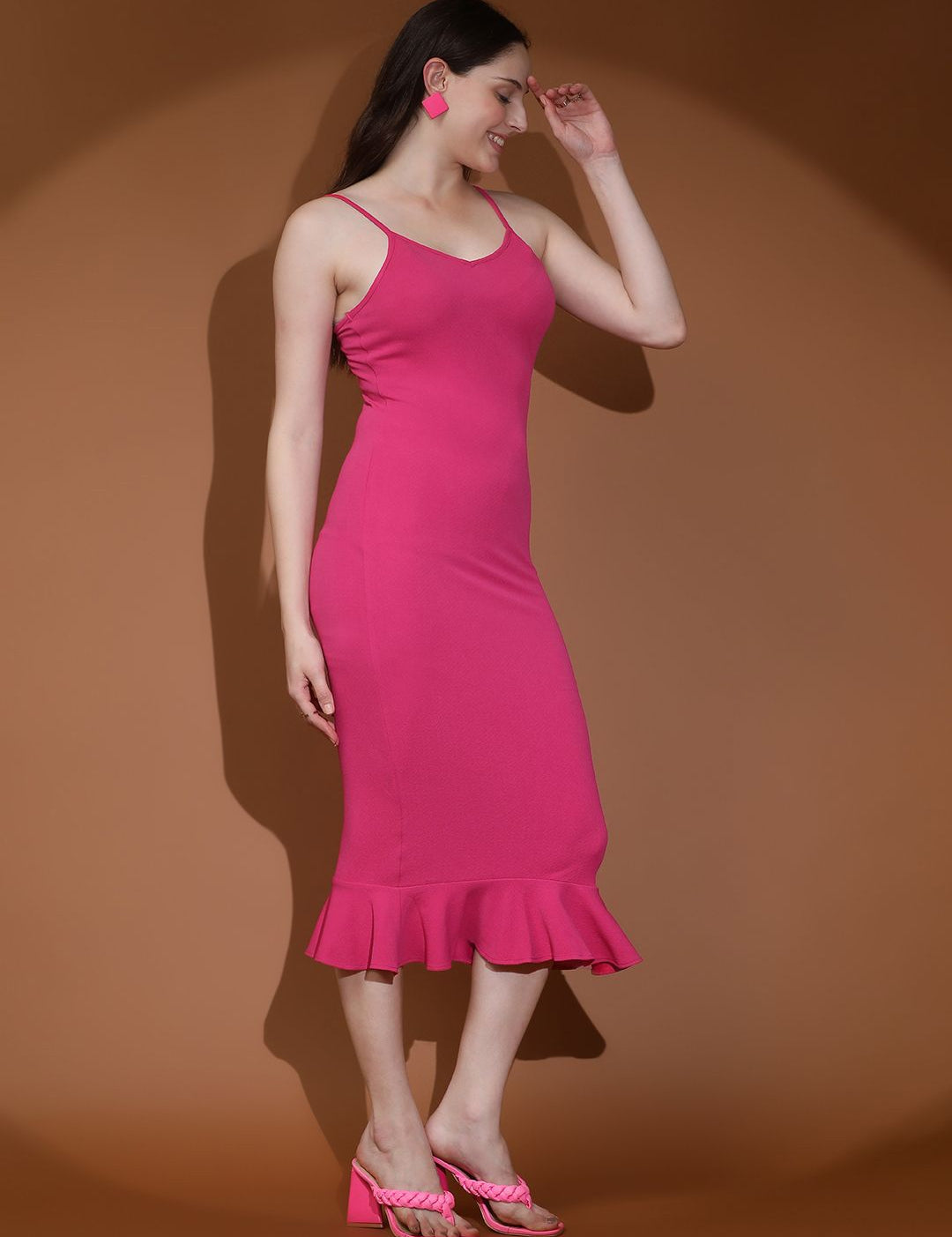 Kotty Women Solid Shoulder Straps Party Bodycon Dress