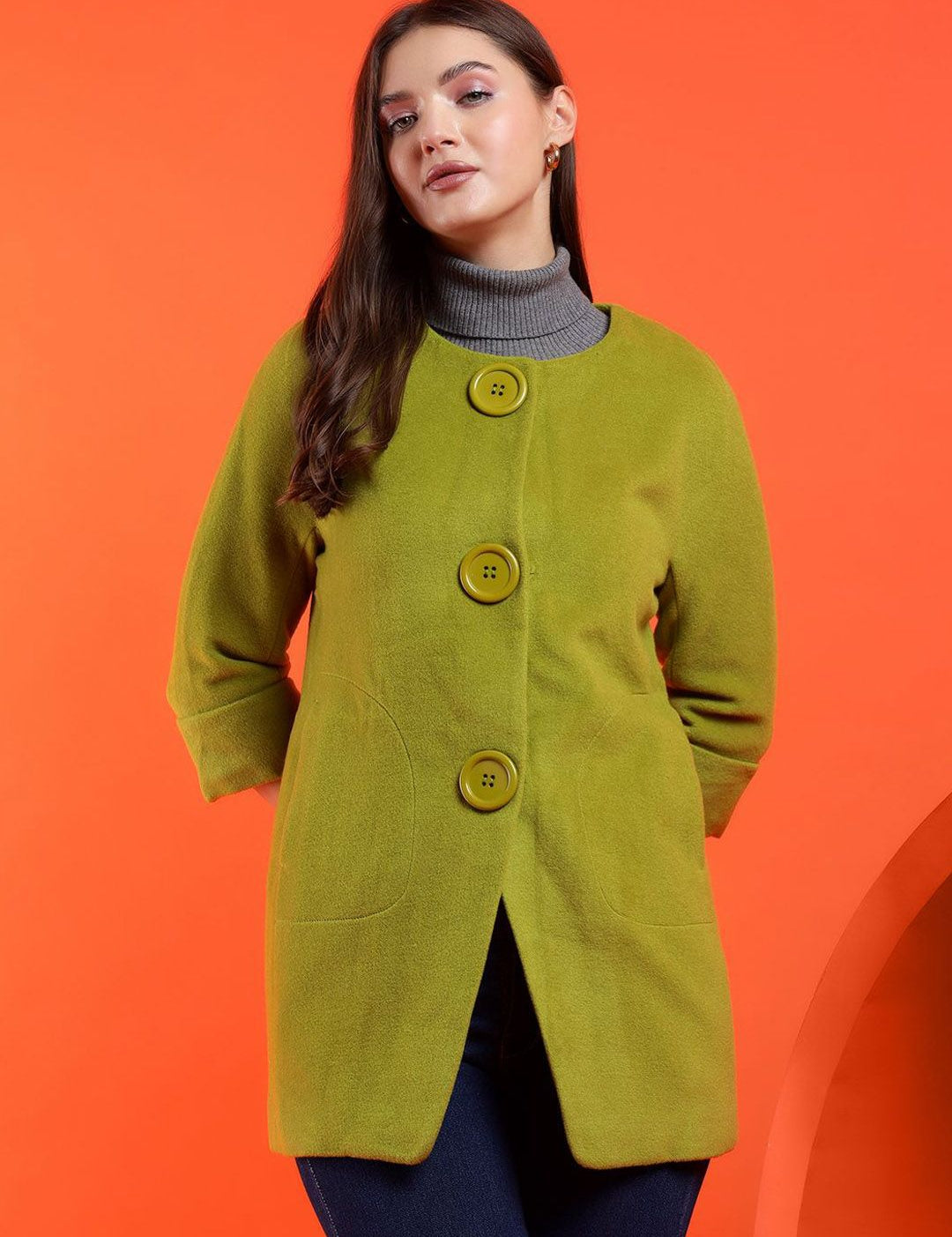 Kotty Band Collar Long Sleeves Overcoat