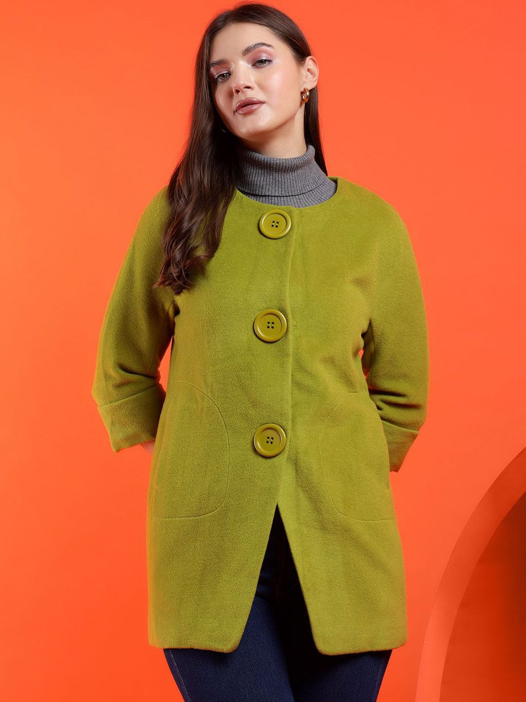 Kotty Band Collar Long Sleeves Overcoat