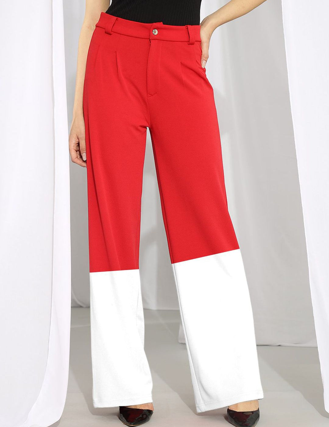 Kotty Women Colourblocked High-Rise Regular Trousers