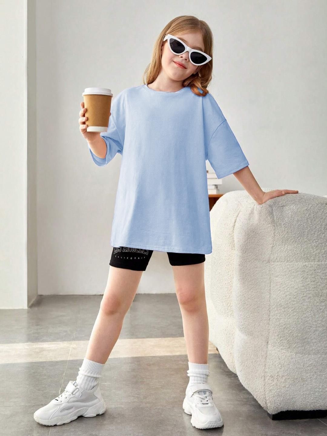 Kotty Girls Graphic Printed Round Neck Cotton Oversized T-shirt