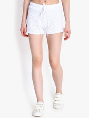 KOTTY  Self Design Women White Regular Shorts