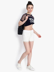 KOTTY  Self Design Women White Regular Shorts