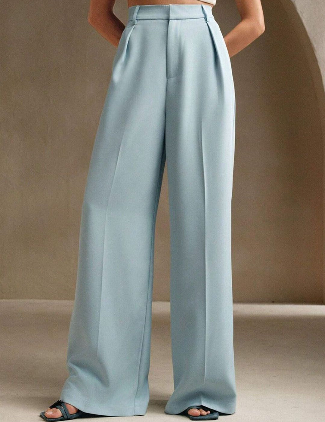 Kotty Women Relaxed Straight Leg High-Rise Pleated Wide Leg Trousers