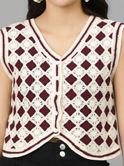 Kotty Women Self Design V-Neck Cotton Top