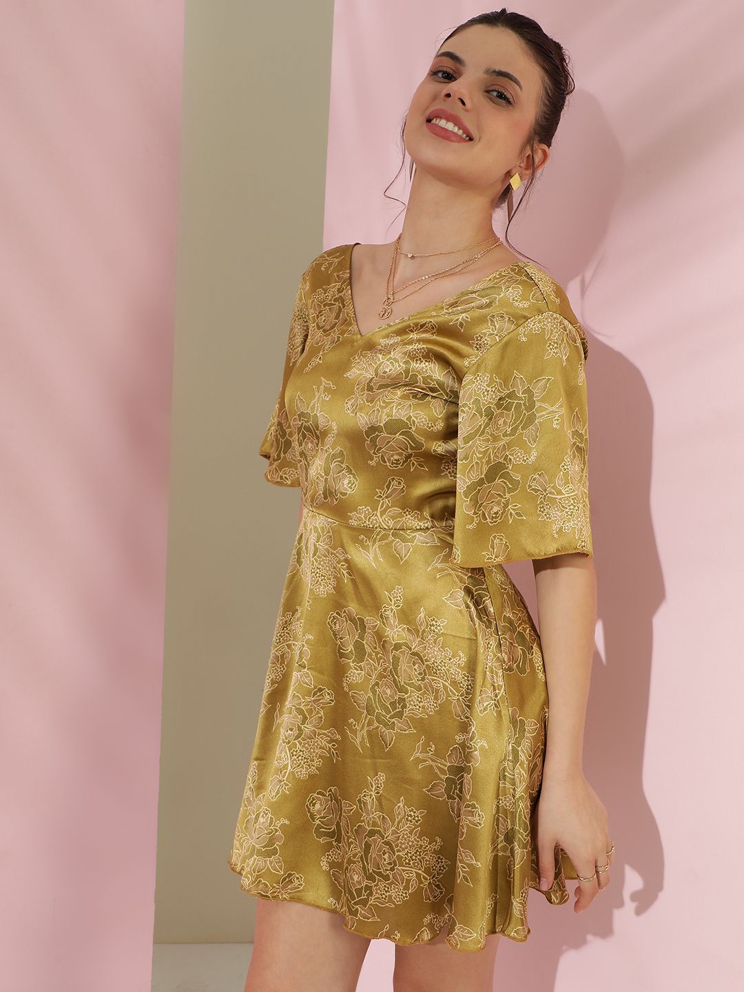 Kotty Women Print Flared Sleeve Fit & Flare Mini Dress