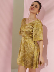 Kotty Women Print Flared Sleeve Fit & Flare Mini Dress