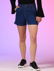 Kotty Women Solid High-Rise Cotton Denim Shorts