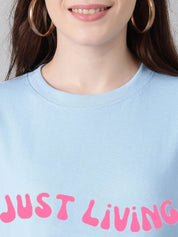 Kotty Cotton Typography Printed Drop-Shoulder Sleeves Oversized T-shirt