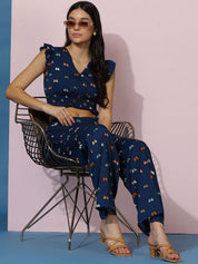 Kotty Printed V-Neck Top With Trousers