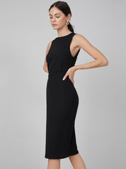 Kotty Black Boat Neck Straight Midi Bodycon Dress