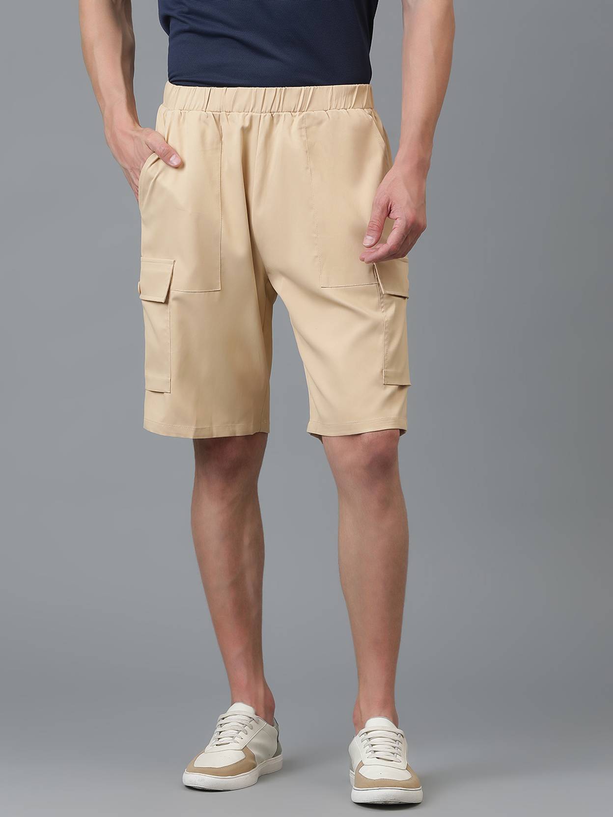 KOTTY  Solid Men Beige Cargo Shorts