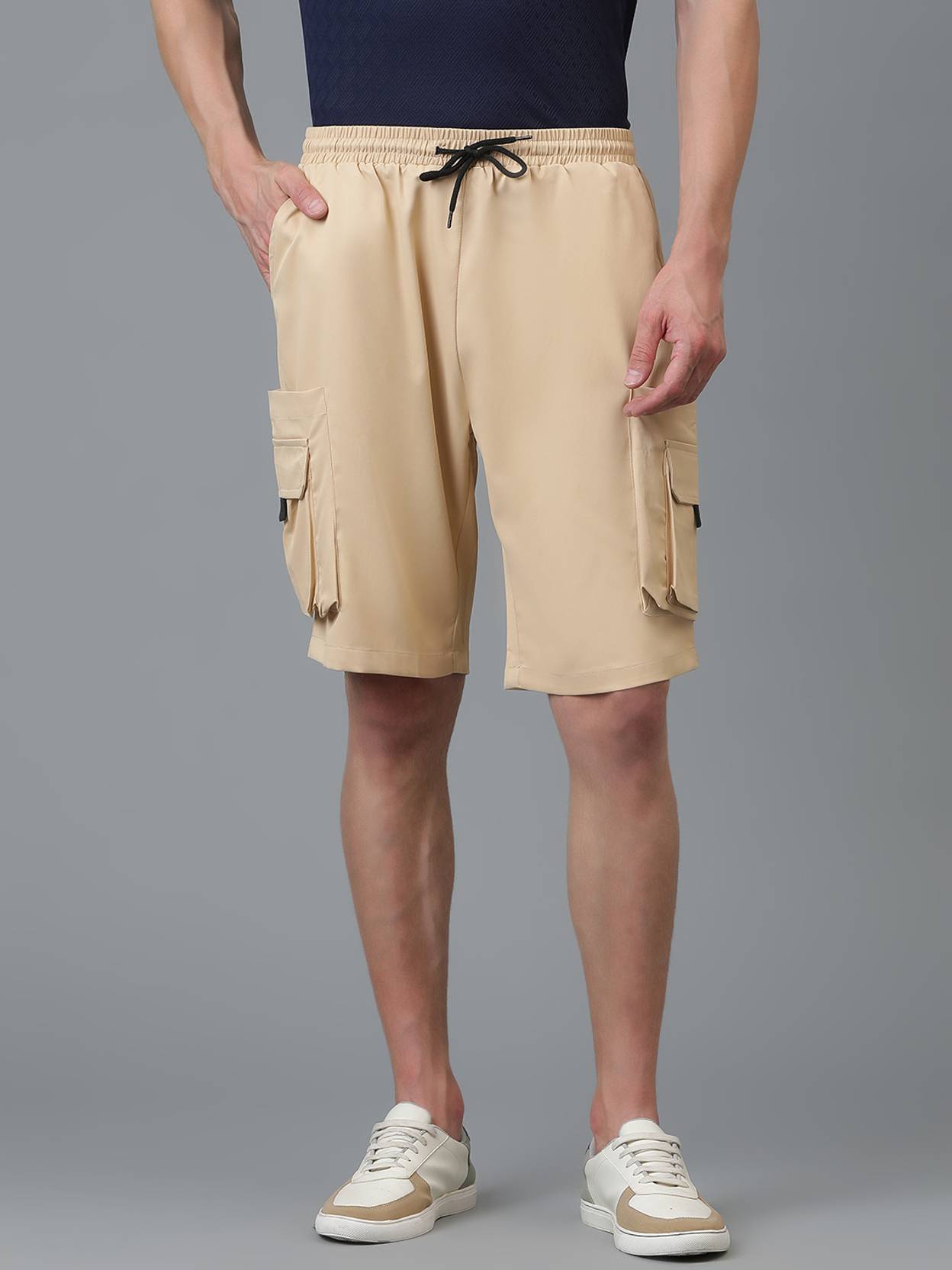 KOTTY  Solid Men Beige Cargo Shorts