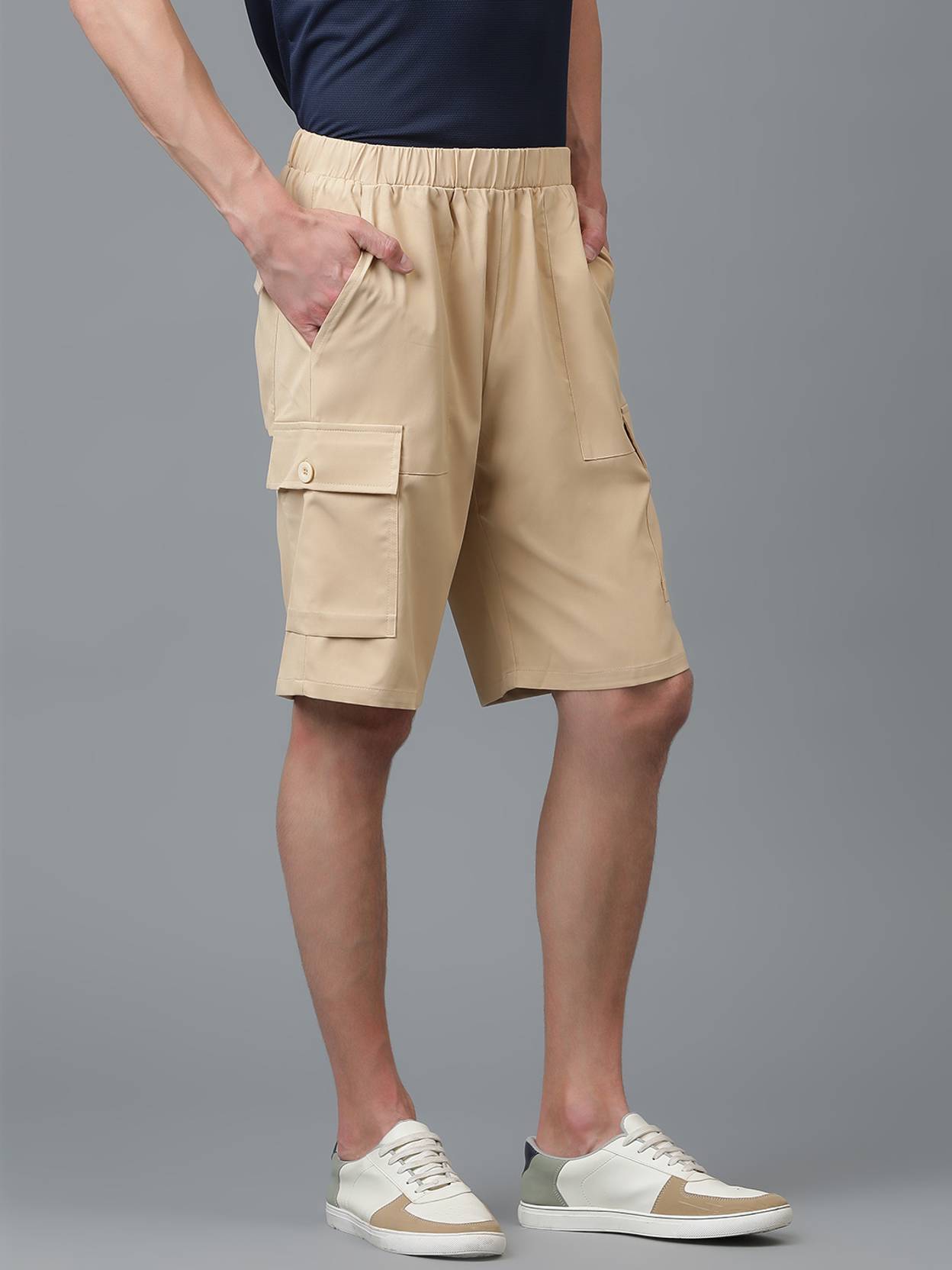 KOTTY  Solid Men Beige Cargo Shorts