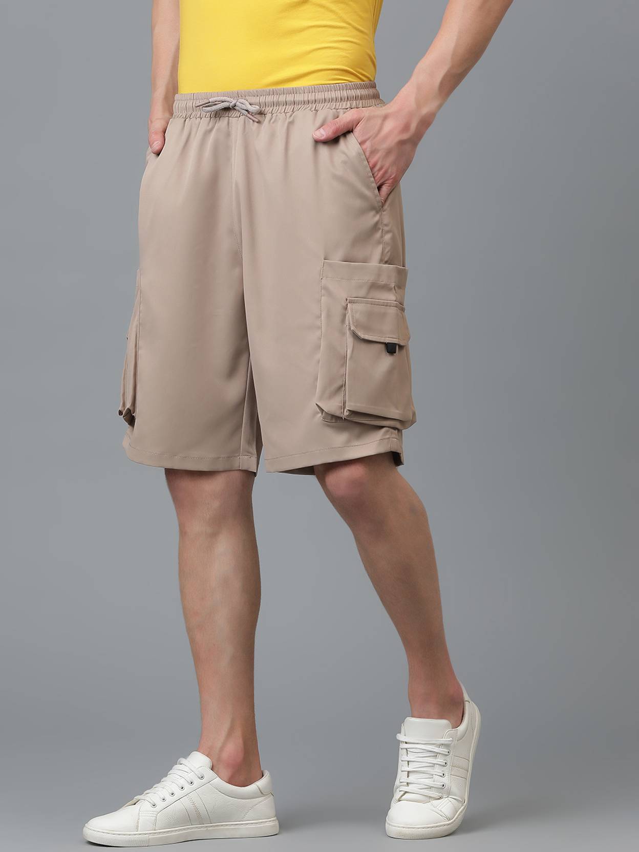 KOTTY  Solid Men Beige Cargo Shorts