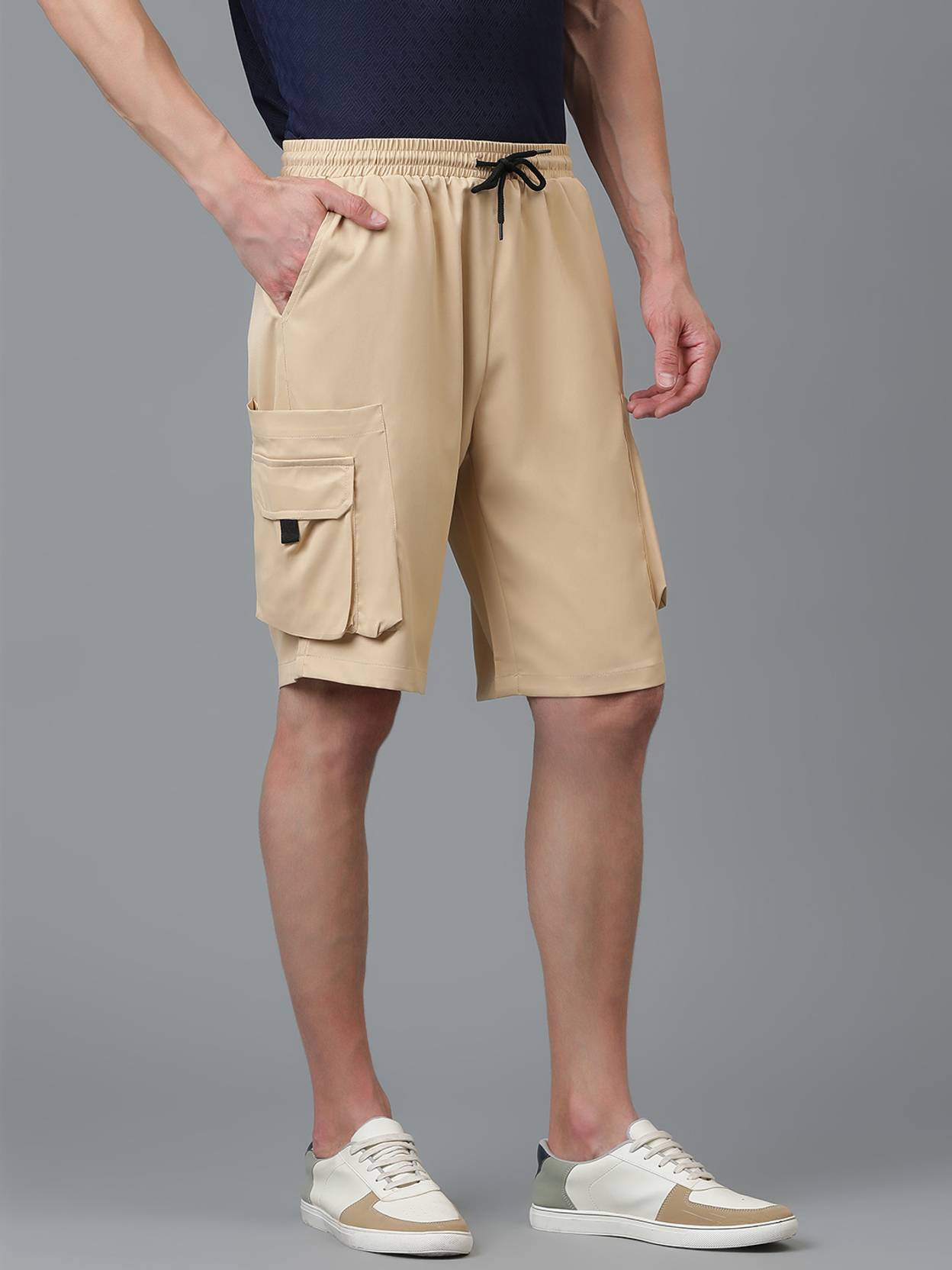 KOTTY  Solid Men Beige Cargo Shorts