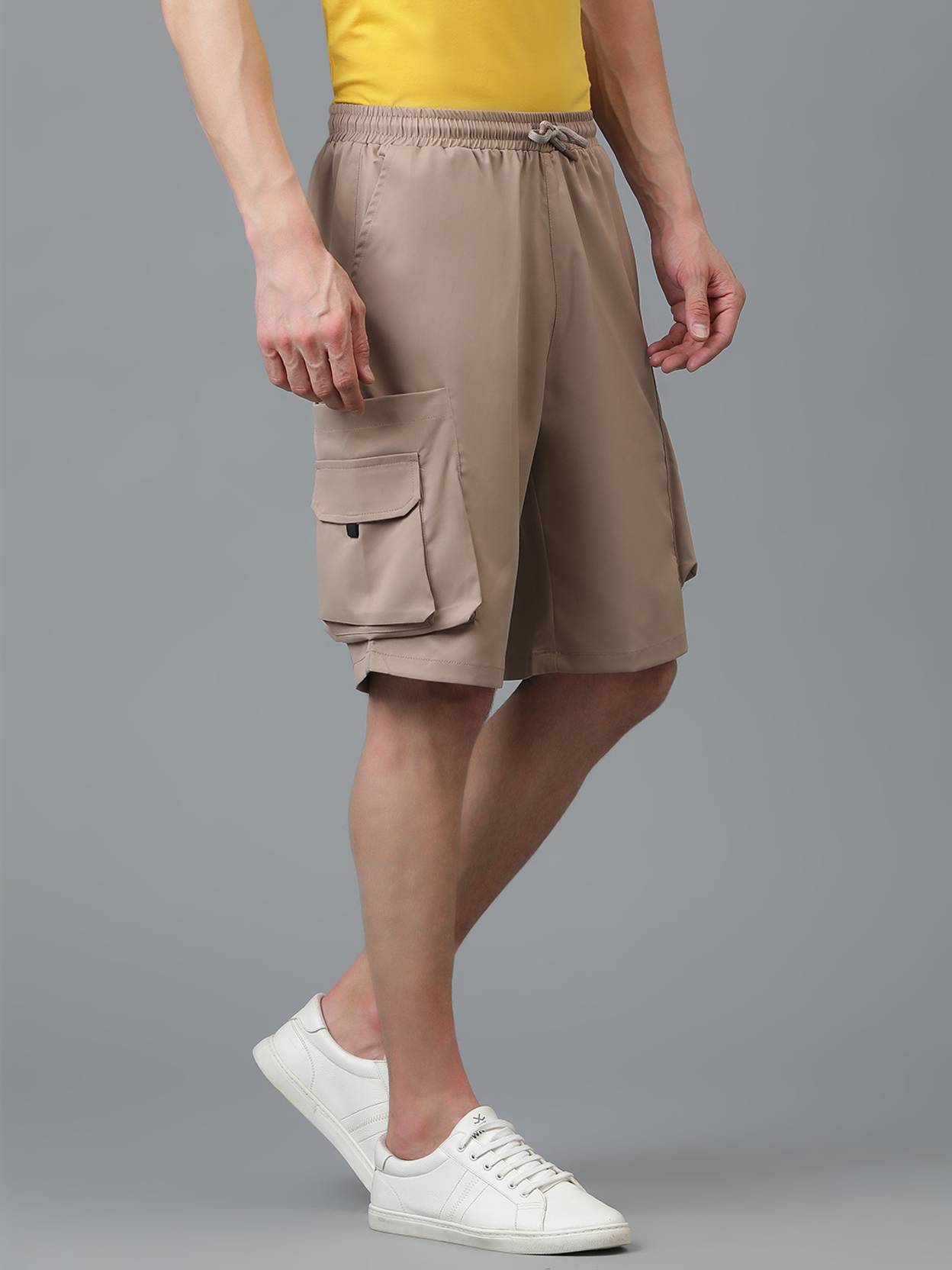 KOTTY  Solid Men Beige Cargo Shorts