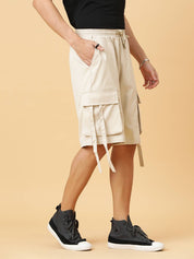 KOTTY  Solid Men Beige Cargo Shorts