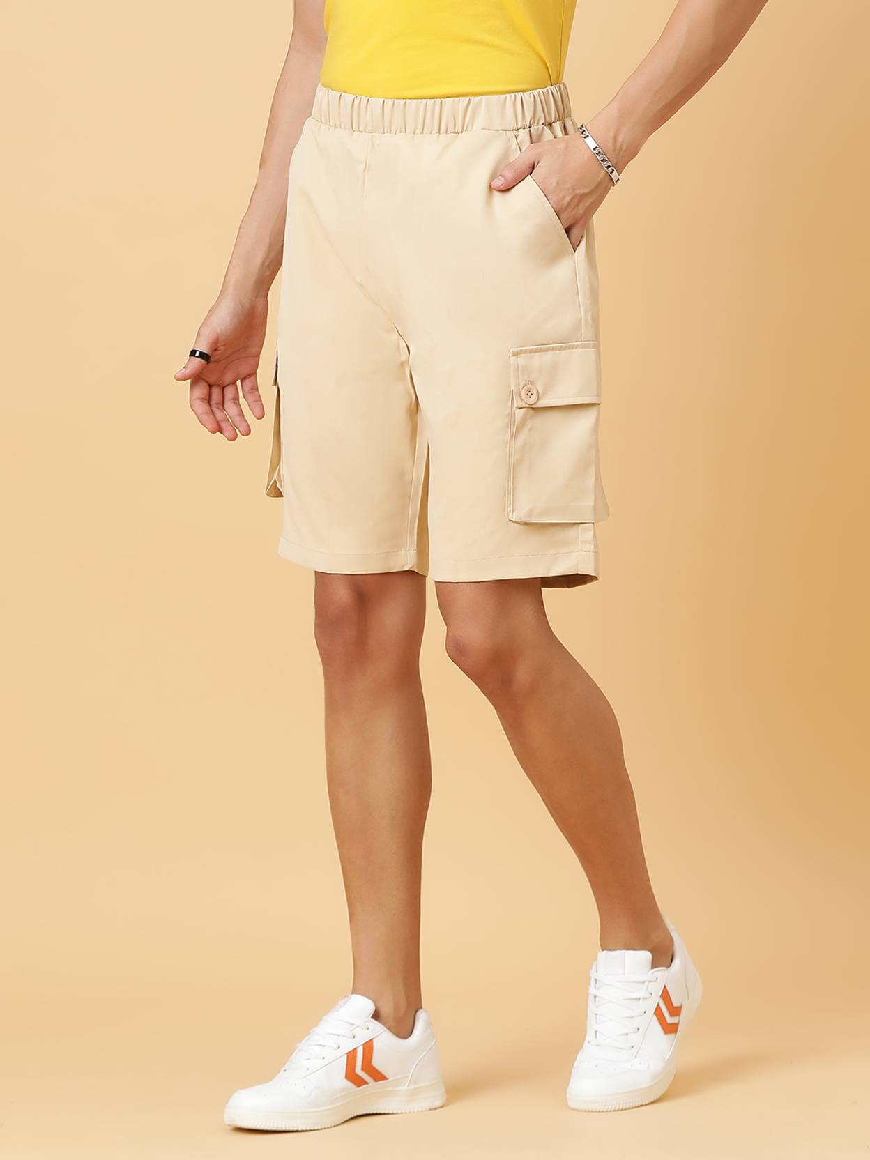 KOTTY  Solid Men Beige Regular Shorts