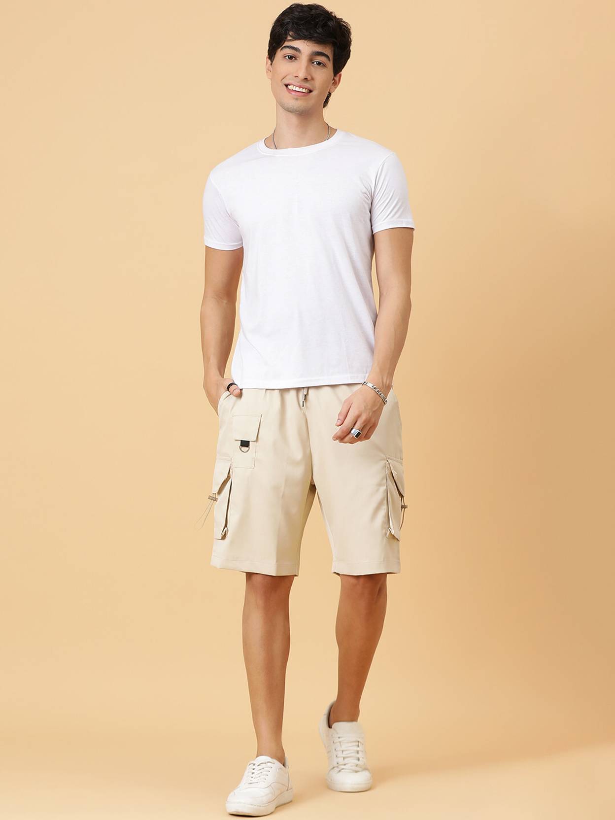 KOTTY  Solid Men Beige Regular Shorts
